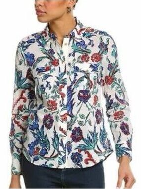 Tory Burch Floral Button-Up Long Sleeve Shirt - White Multi